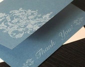On Sale - Blue Filigree Thank You Gocco Printed Card