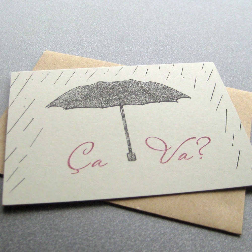 Free Shipping Sale - Ca Va - Gocco Screen-Printed Art Card