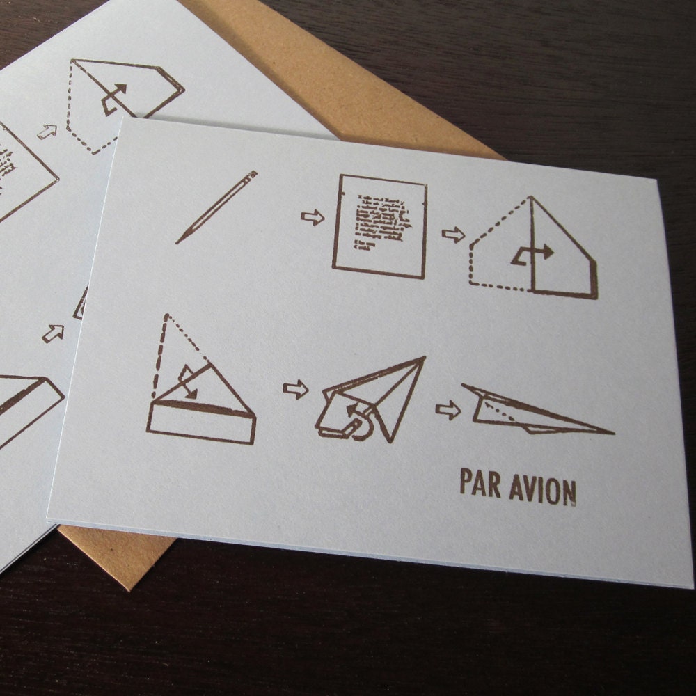 Par Avion Paper Airplane - 12-Pack Gocco Screen-Printed Art Cards