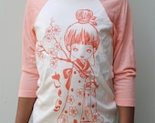 Sale Teen Kawaii Sakura Girl (cherry Blossom) baseball T with peach print