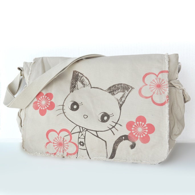 Kimono Kitty  Raw-Edge Messenger Bag puffy