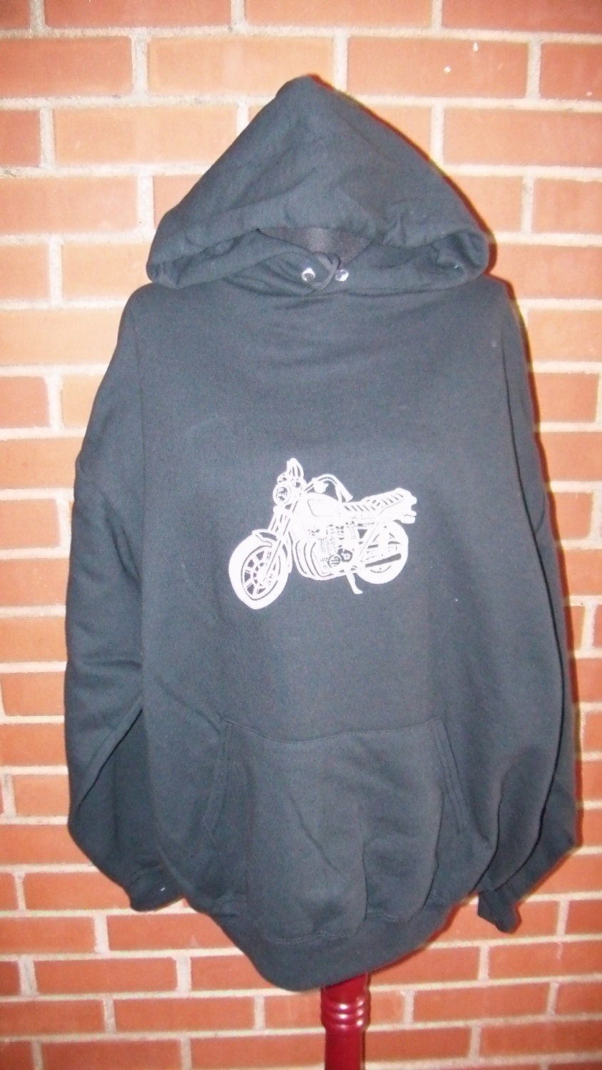 BIG MOTORCYCLE Embroidered on Hooded Sweatshirt - Outline of a Motorcycle - Motor Bike - Love to Ride