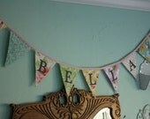 Flag Banner, Personalized Custom Bunting Decoration. 9 Flags, 9 Foot Long Garland.  Up to 7 letters, with an option for more.