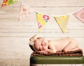 Yellow and Pink Bunting Flags, Designer's Choice Photography Prop, 7 Large Flags, Fabric Bunting. Ready to Ship. Shabby Chic.