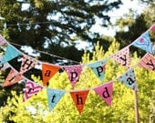 Ready to Ship, 2 Fabric Bunting Banners, Designer's Choice Happy Birthday Banner Bunting Party Flags. Party Decoration.  Reversible.