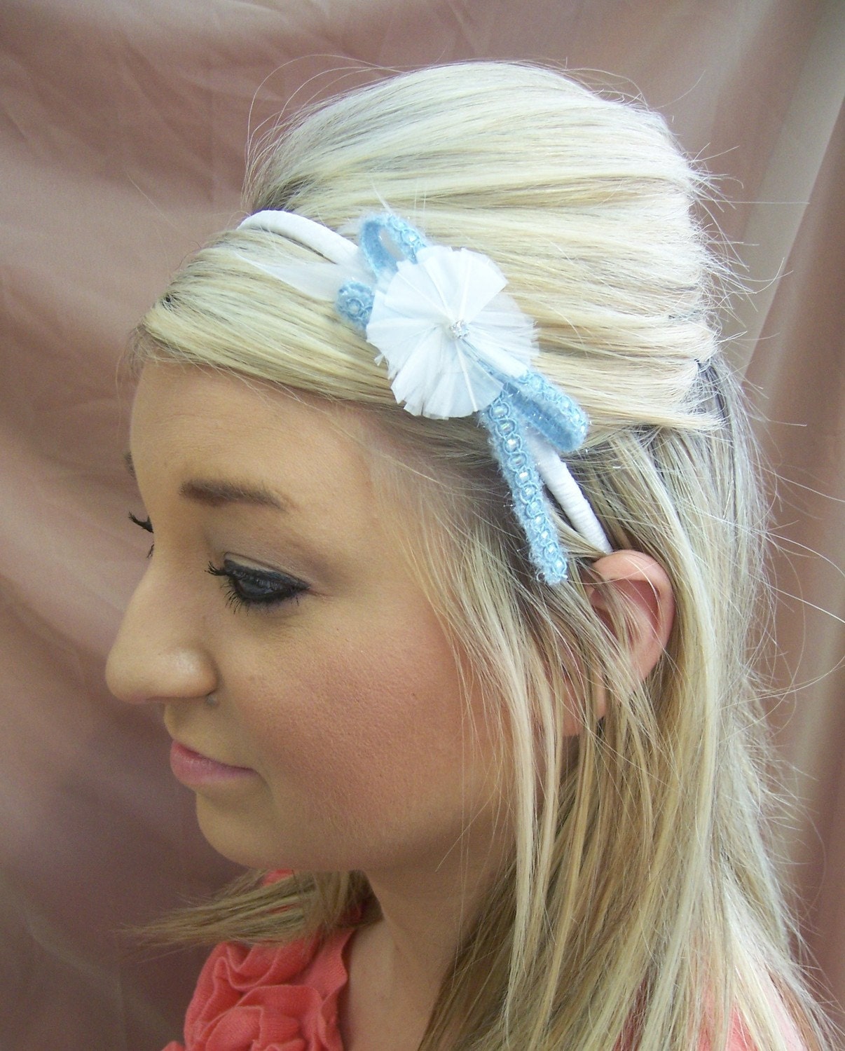 White and Blue Bridal Headband