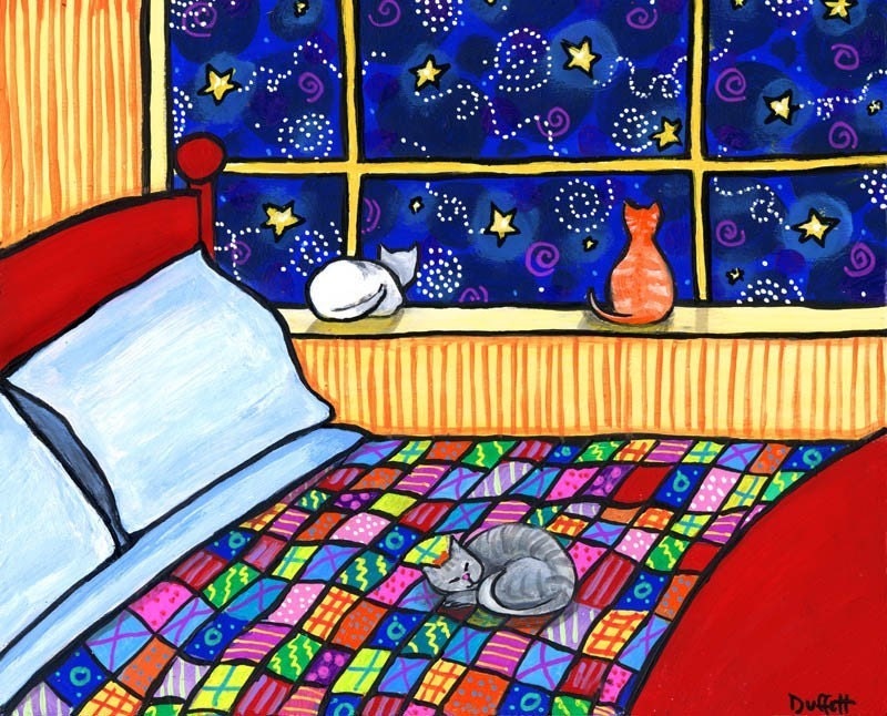 Three Cat Quilt - print