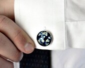 Photo Cufflinks - Silver - Botanical in Blue - Great for Weddings, Groomsmen, Father of the Bride, Dad, Best Man, Dudes