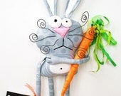 Bunny named ManLey ... Grey bunny polka dots ..Whimsical WaLL ArT ... Team Posh NurserY