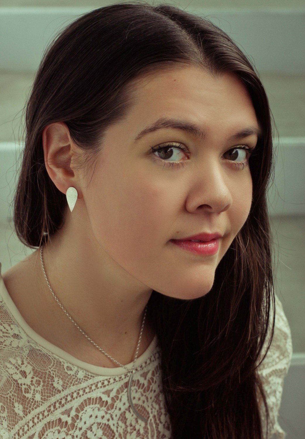 Small Thorn Shield - textured post earrings, with fused silver dust