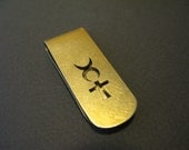 Mercury - brass money clip with hand-pierced alchemical symbol