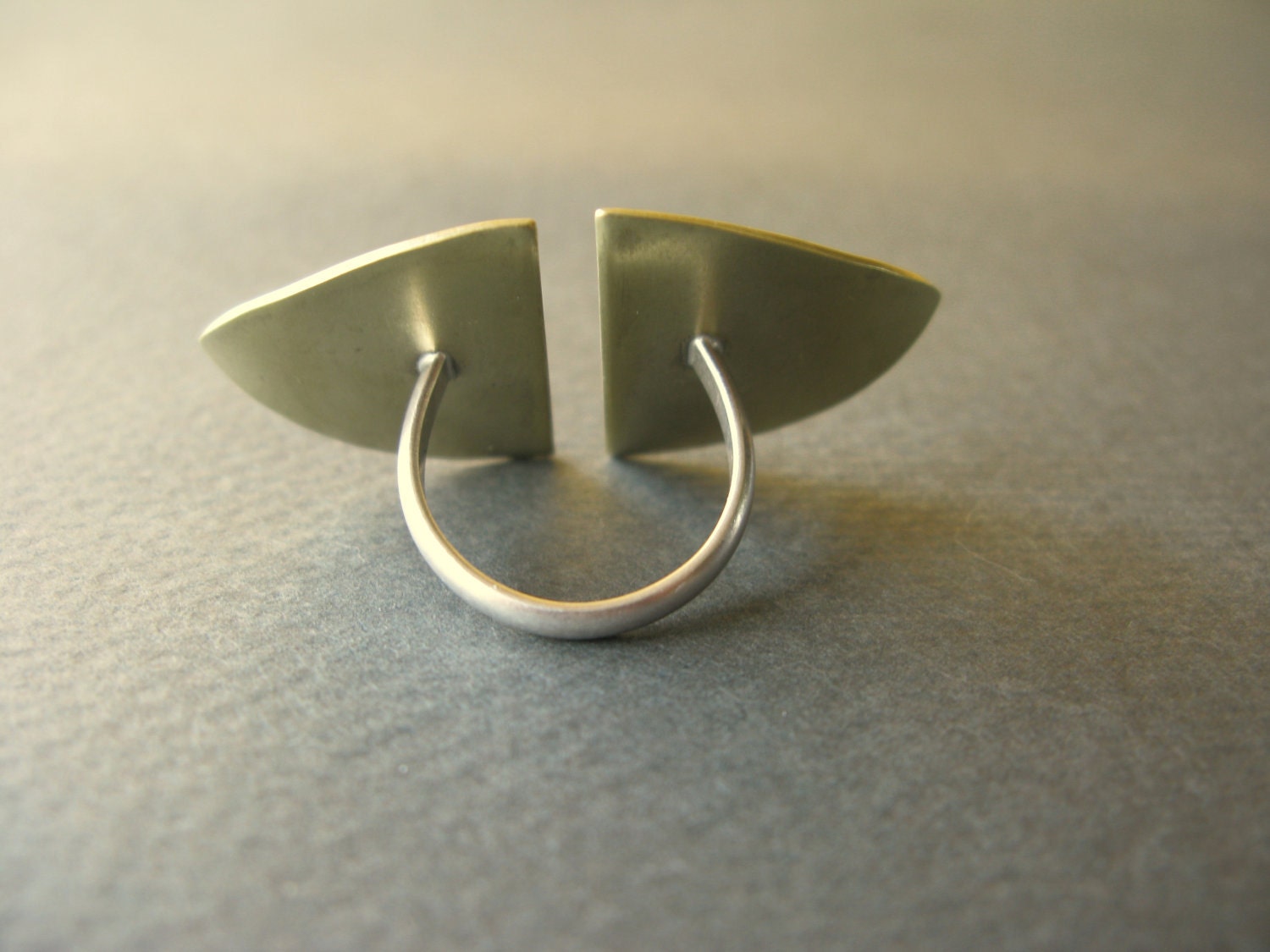 Double Heater Shield - hand-stamped ombre brass ring with silver band