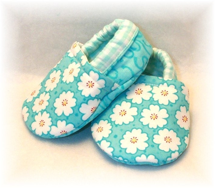 Aqua Cherry Blossom Baby Crib Shoes READY TO SHIP