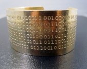 Binary code brass etched cuff bracelet for dog lovers