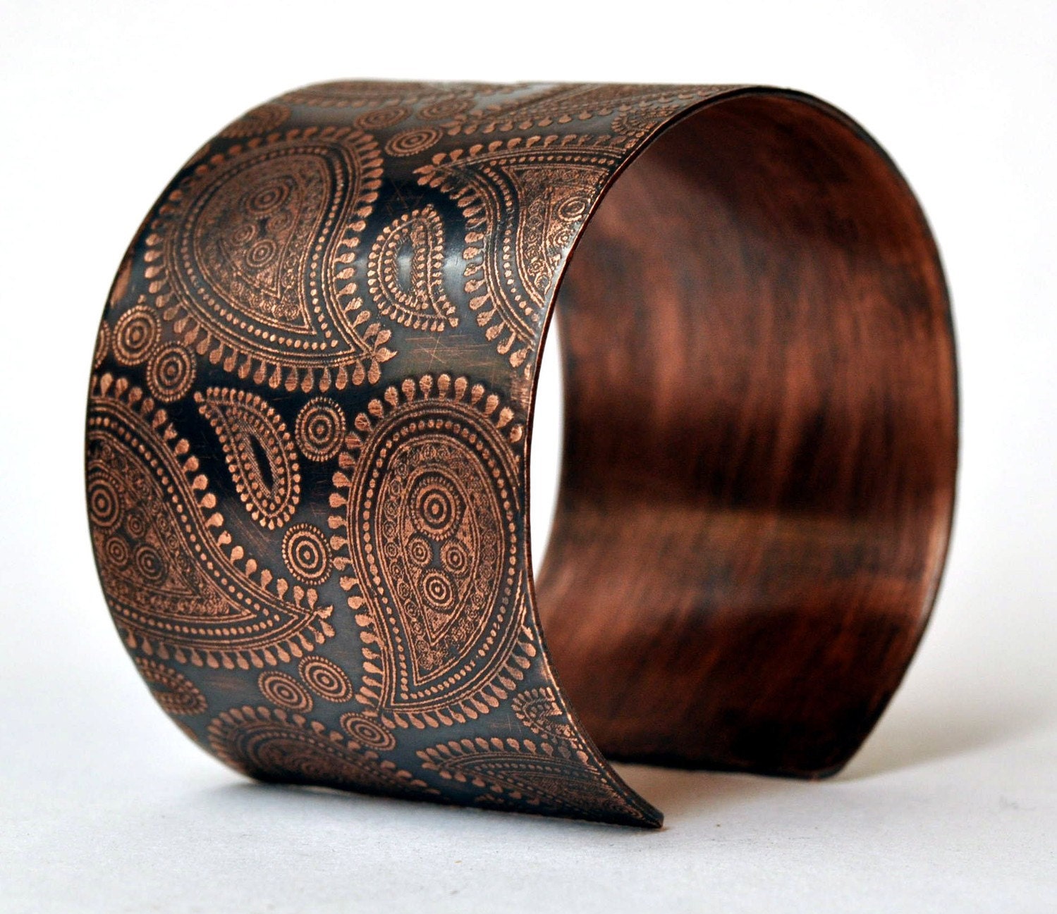 Handmade Copper Bracelet Etched Paisley Cuff