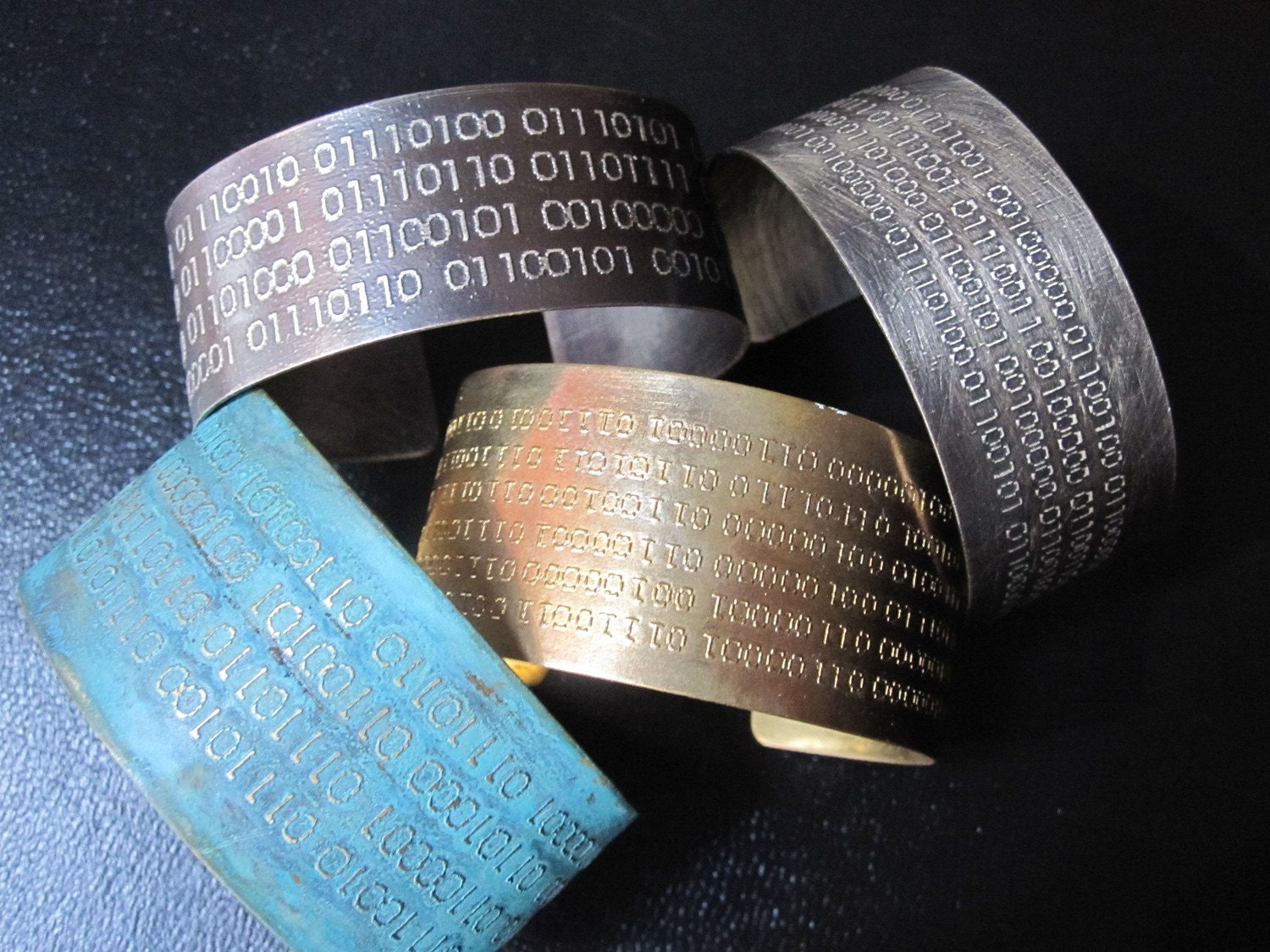 Custom Sterling Silver Binary Code Cuff Bracelet