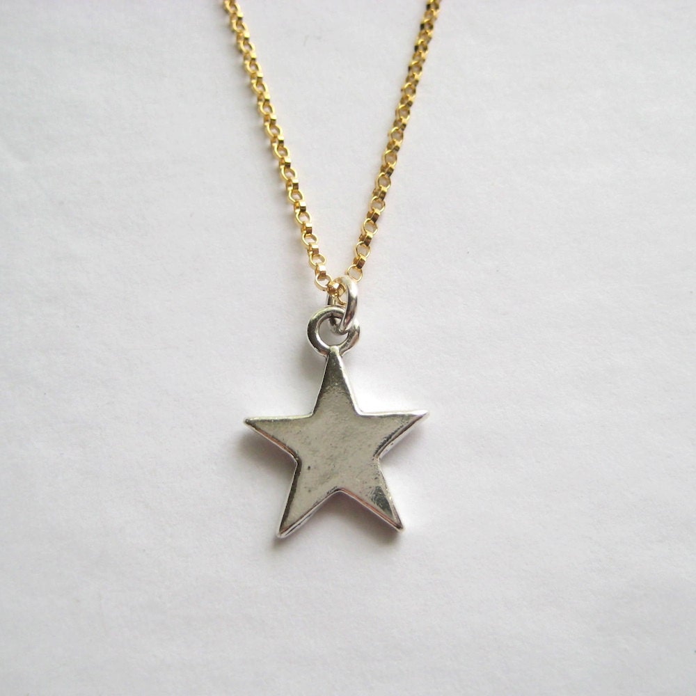 Star Necklace, Sterling Silver Star Necklace, Gold Fill Chain Necklace, Mixed Metal Jewelry, Celestial Constellation