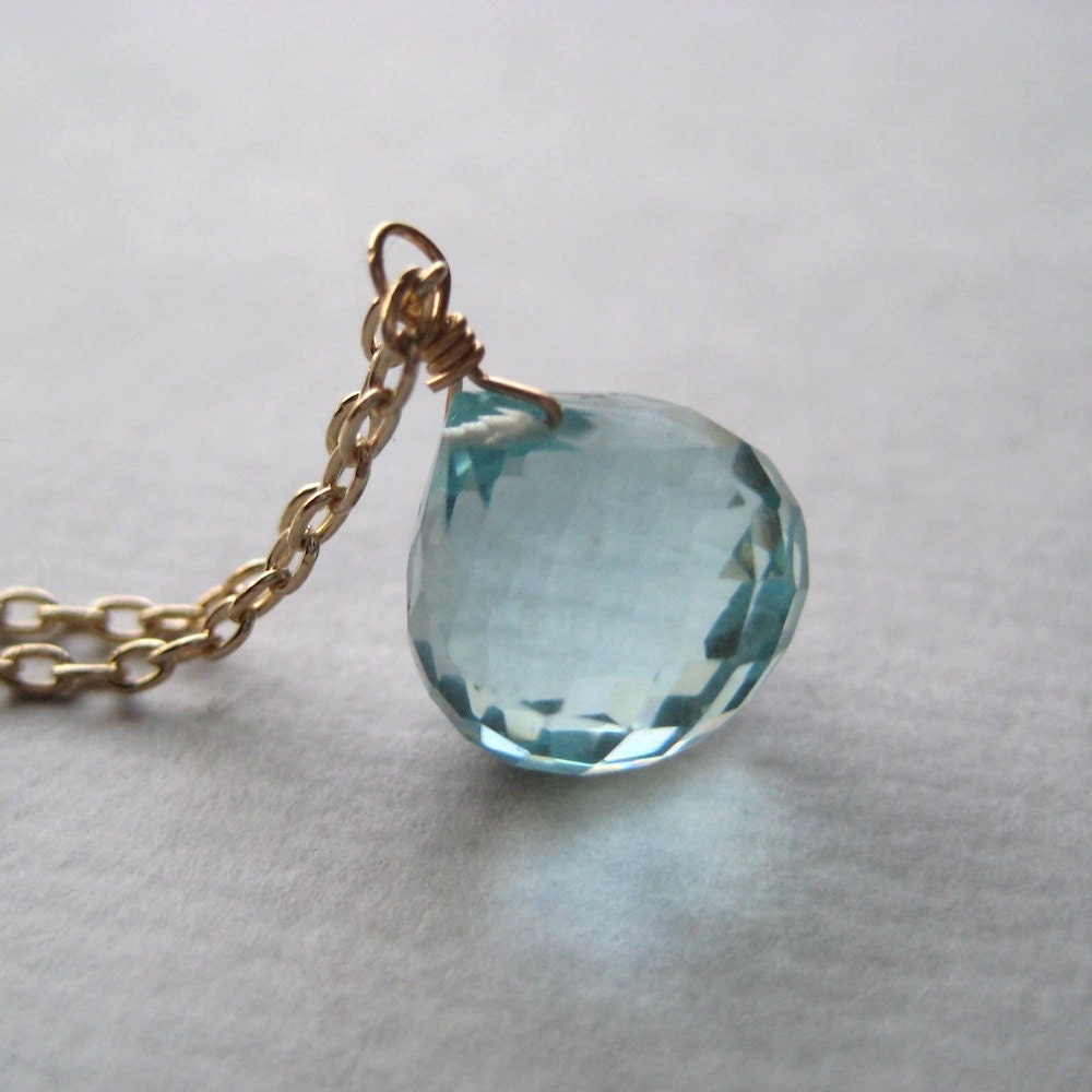 Gemstone Necklace, Faceted Aqua Quartz Briolette Gold-Filled Chain Necklace - juliegarland