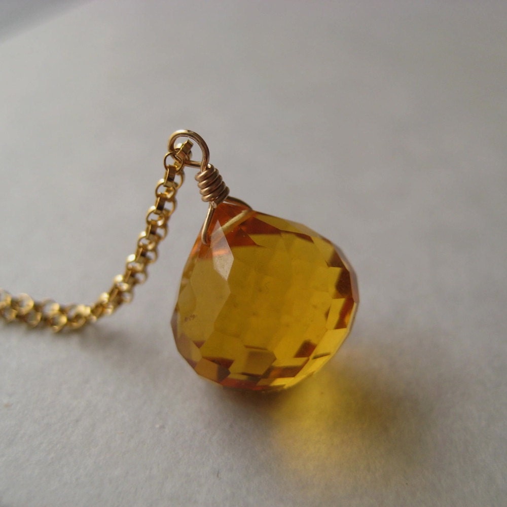 Gold Quartz Necklace, Faceted Gold Quartz Briolette Gold-Filled Chain Necklace - juliegarland