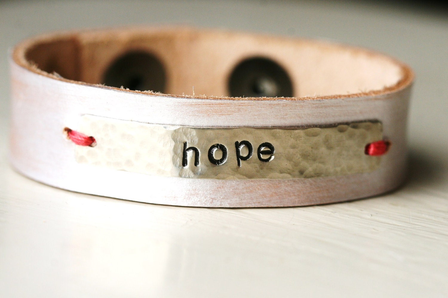 Hope Eternal Silver and Leather Bracelet...Hand Stamped...Modern...Simple...Encouragement...Free Shipping
