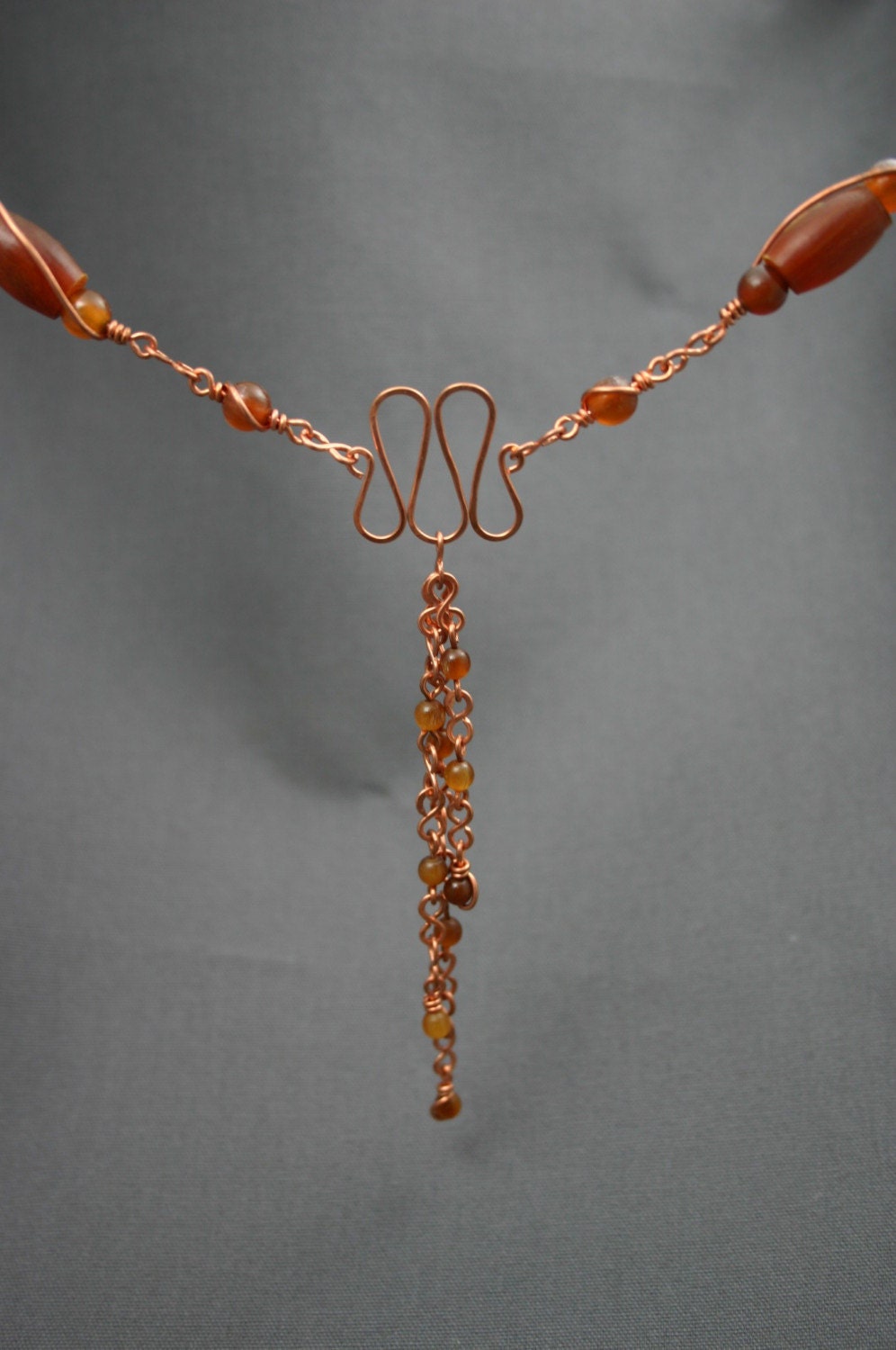 SALE- Copper and Horn Waterfall Necklace