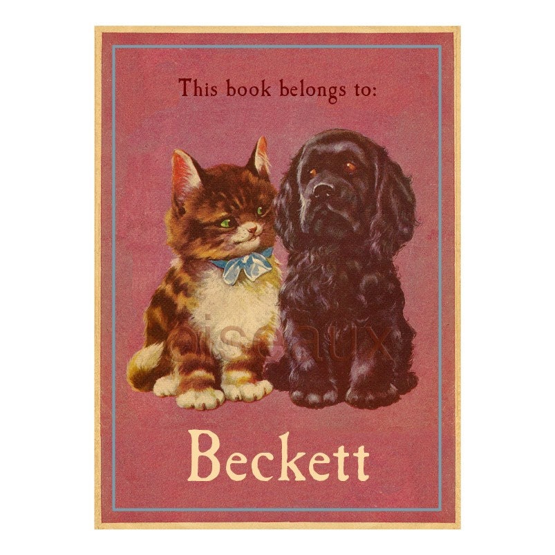 Kitty & Puppy Vintage Personalized Bookplates