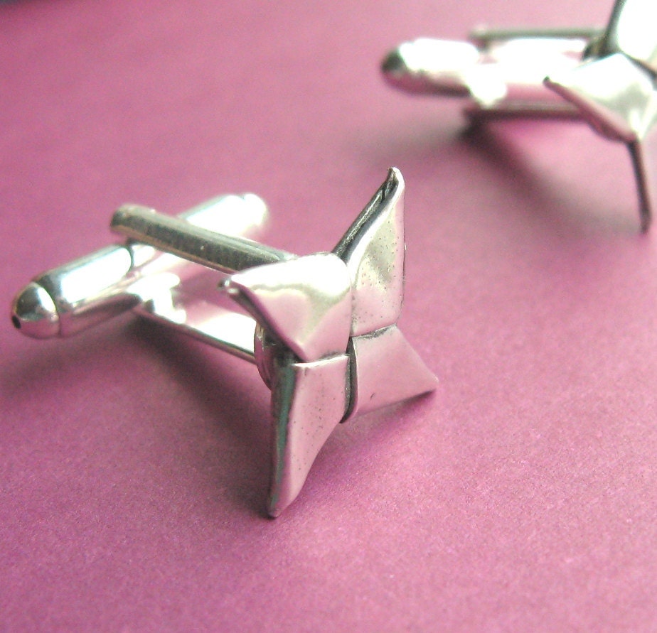 Silver Origami Shuriken Cufflinks - Ninja Stars