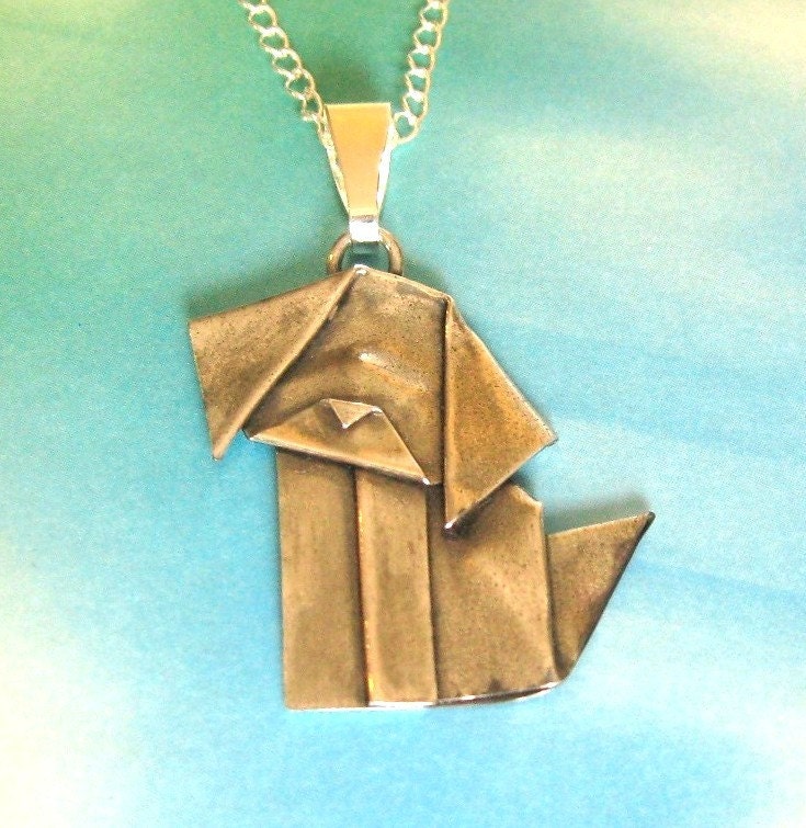 Silver Origami Dog Pendant - Large