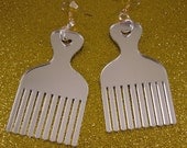 Silver Large Afro Pick Comb laser cut earrings