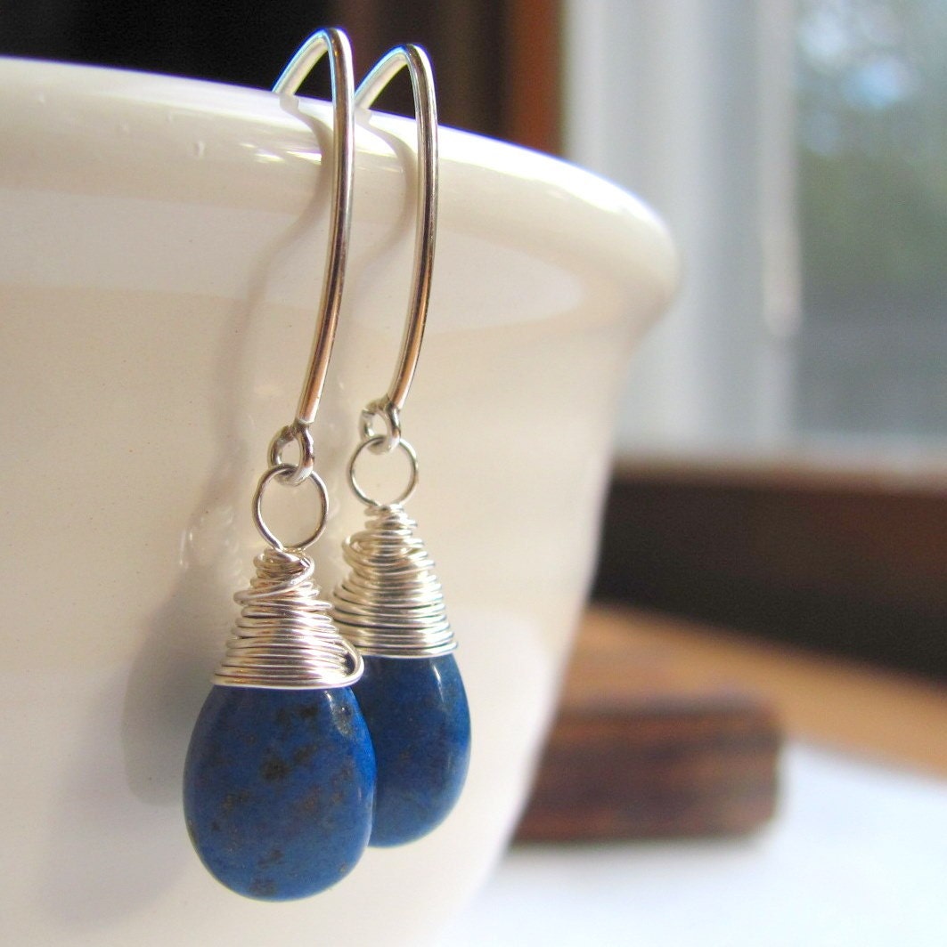 Denim blue lapis and sterling silver earrings