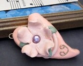 Peachy Floral Heart Handmade Polymer Clay Pendant