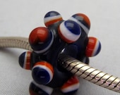 Orange, White and Blue Handmade Lampwork Glass Big Hole Bead