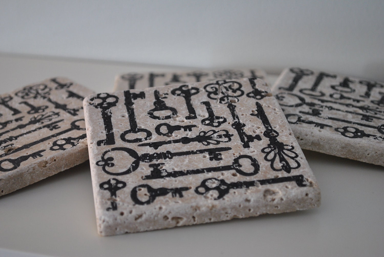 Key To My Heart Natural Stone Coasters. Set of 4. Engagement, Wedding Gift. By Freckle on etsy