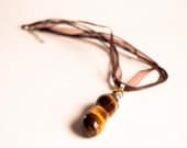 Smooth Chunky Tigers Eye Gemstone. Pendant . Bridal. Exotic Wedding. Amber colors. Free Ribbon Necklace.