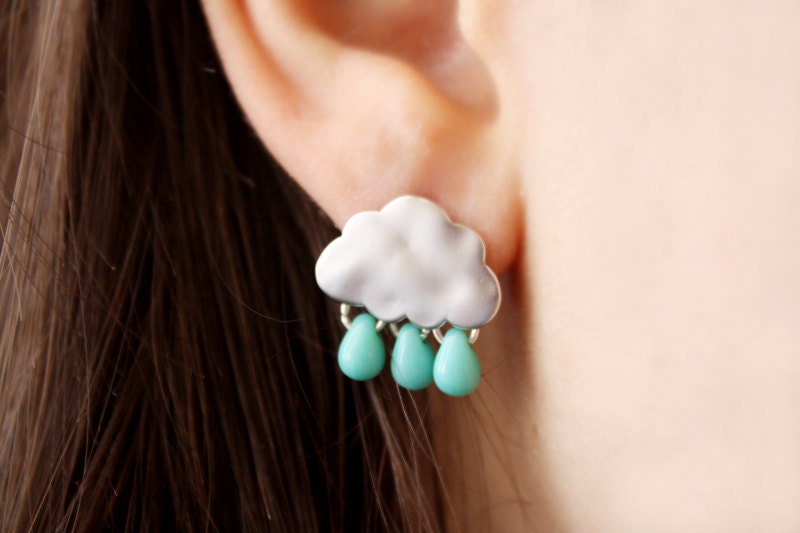 Rain Cloud Stud Earrings - Winter Jewelry - Gift for her under 25