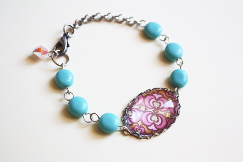 Happy day - bright pink and turquoise bracelet