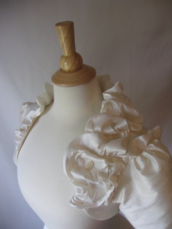Aurora Silk Ruffle Ruched Blossom Bridal Shrug - Custom Made to Order Wedding Dress Accessory