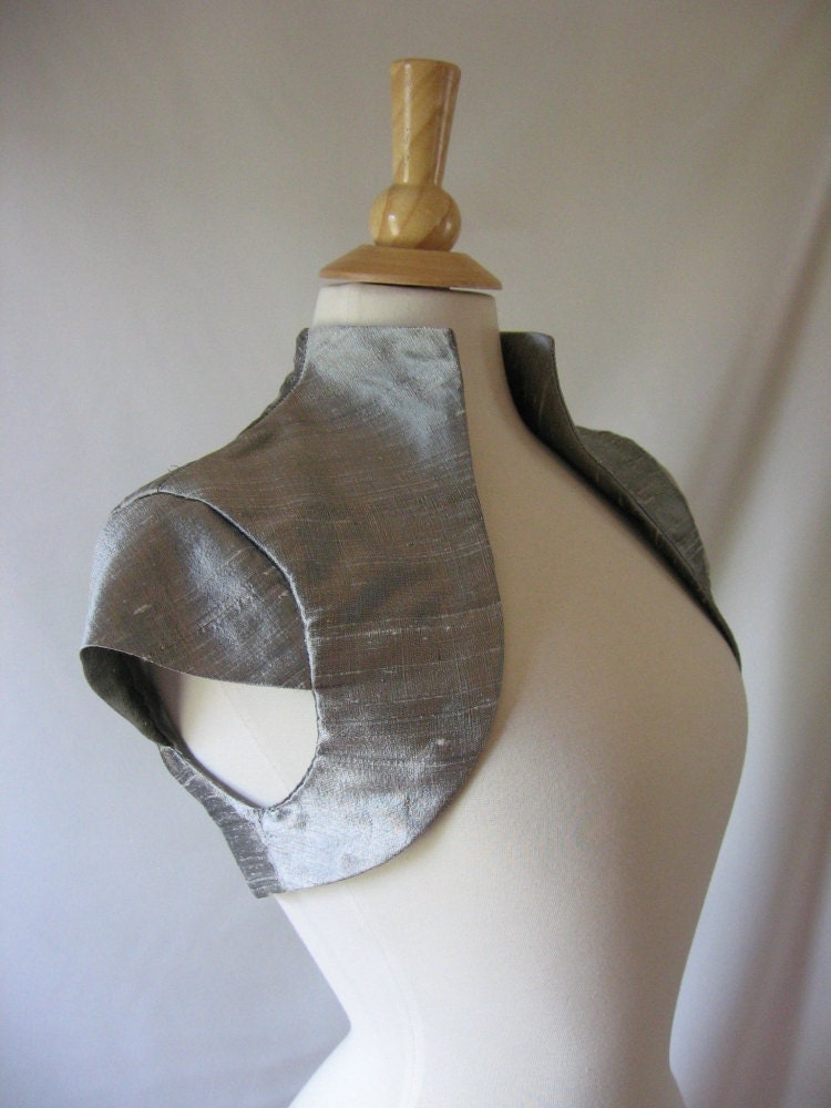 Gelsey Tailored Silk Bridal Bolero Jacket with Stand Up Collar Cap Sleeves - Custom Made to Order Wedding Dress Accessory