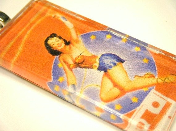 She's A Wonder-Woman glass tile pendant