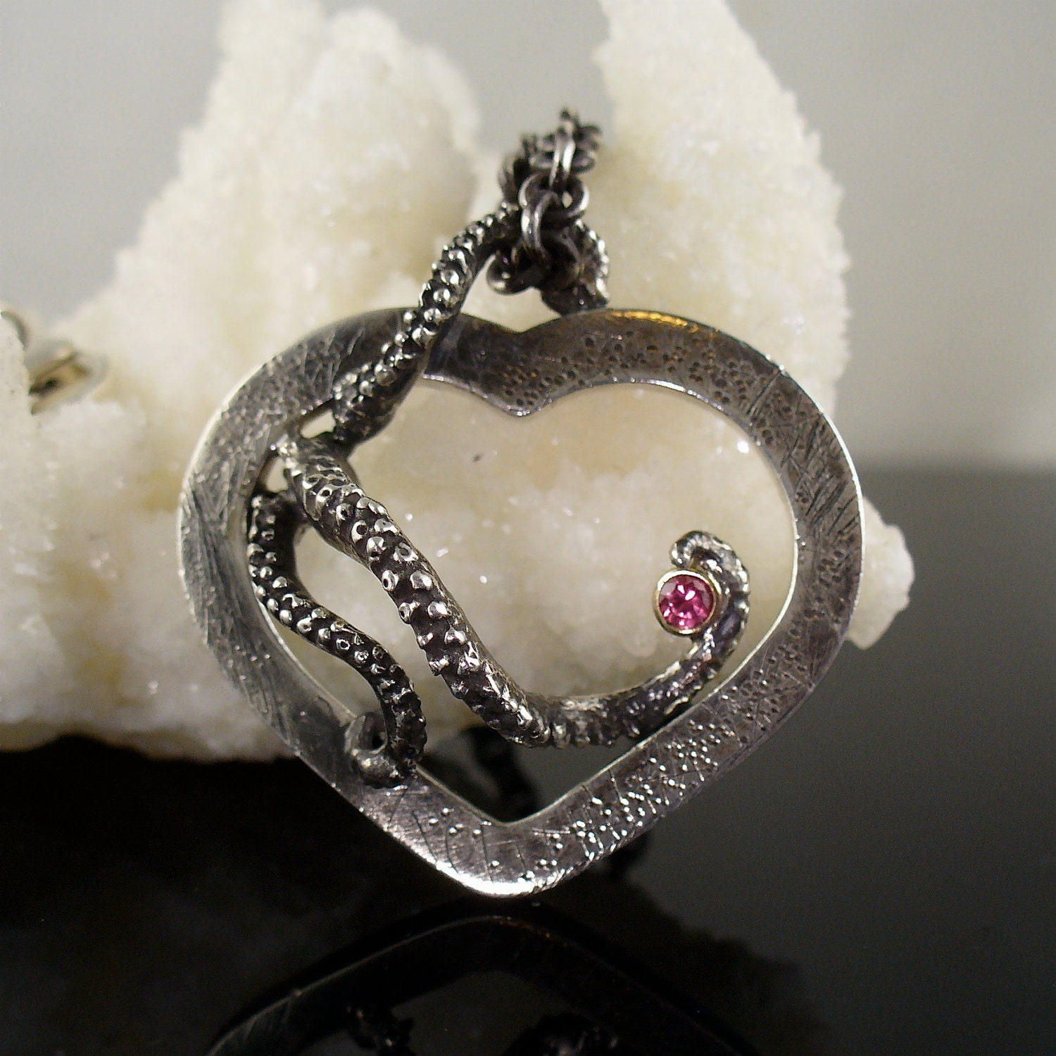OOAK Tentacle Heart Pendant with Sapphire