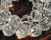 Clear quartz carved rose round 14mm, one pair (item ID L12CQCR12)