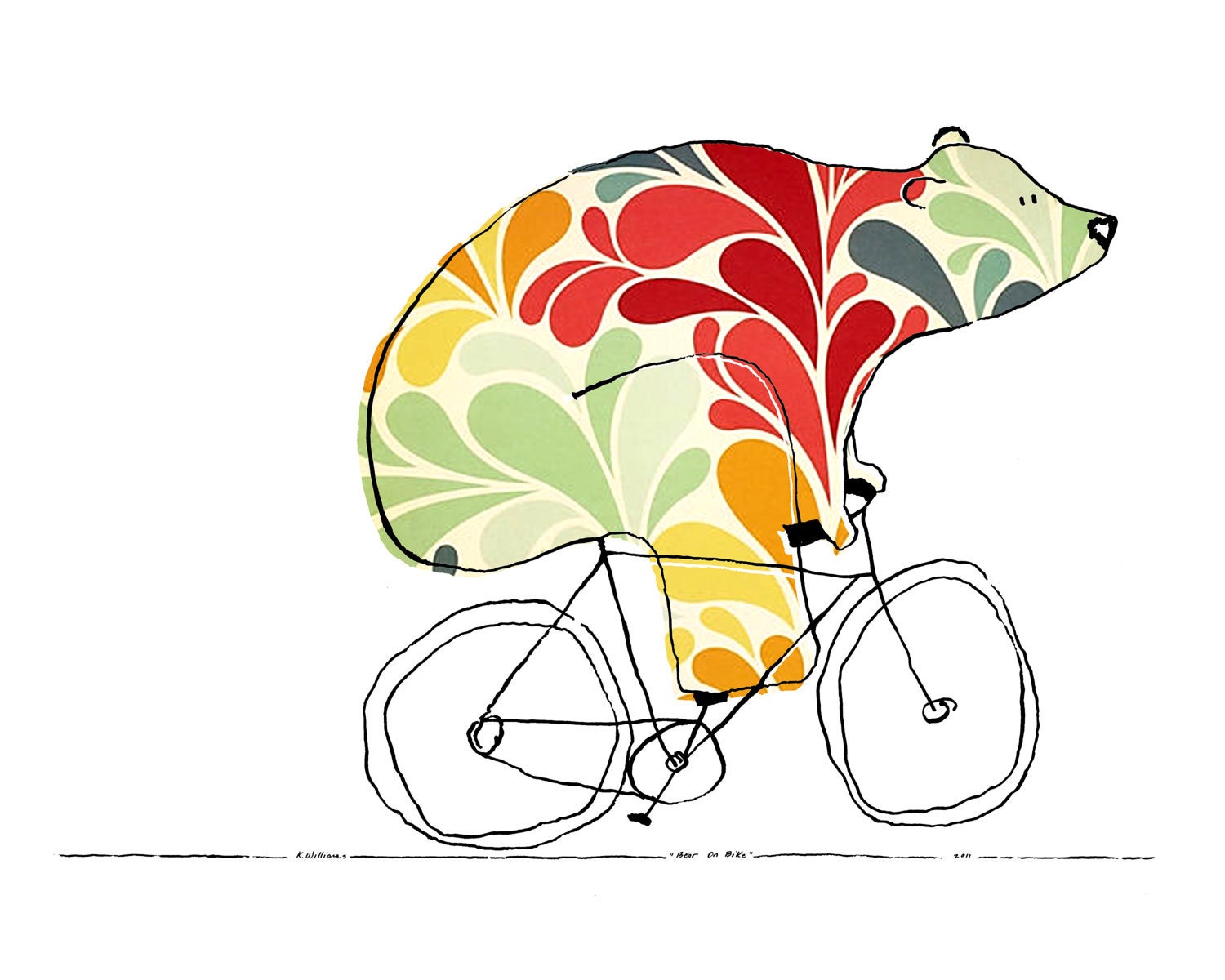Bear On Bike - 8 x 10 Bears On Bikes Art Print