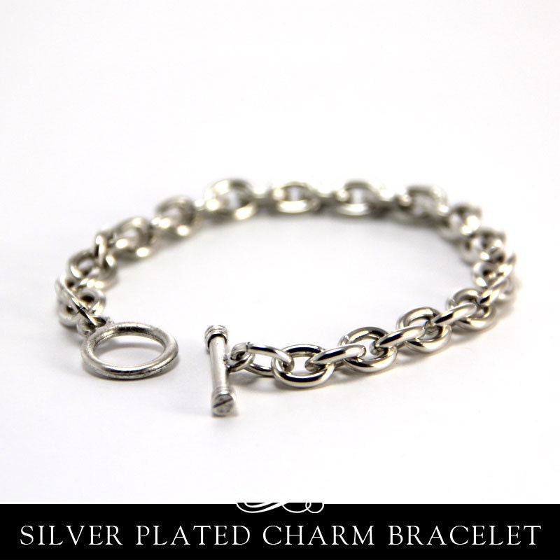 Silver Charm Bracelet Link Chain with Toggle Clasp in Antique Silver. CBAS-B