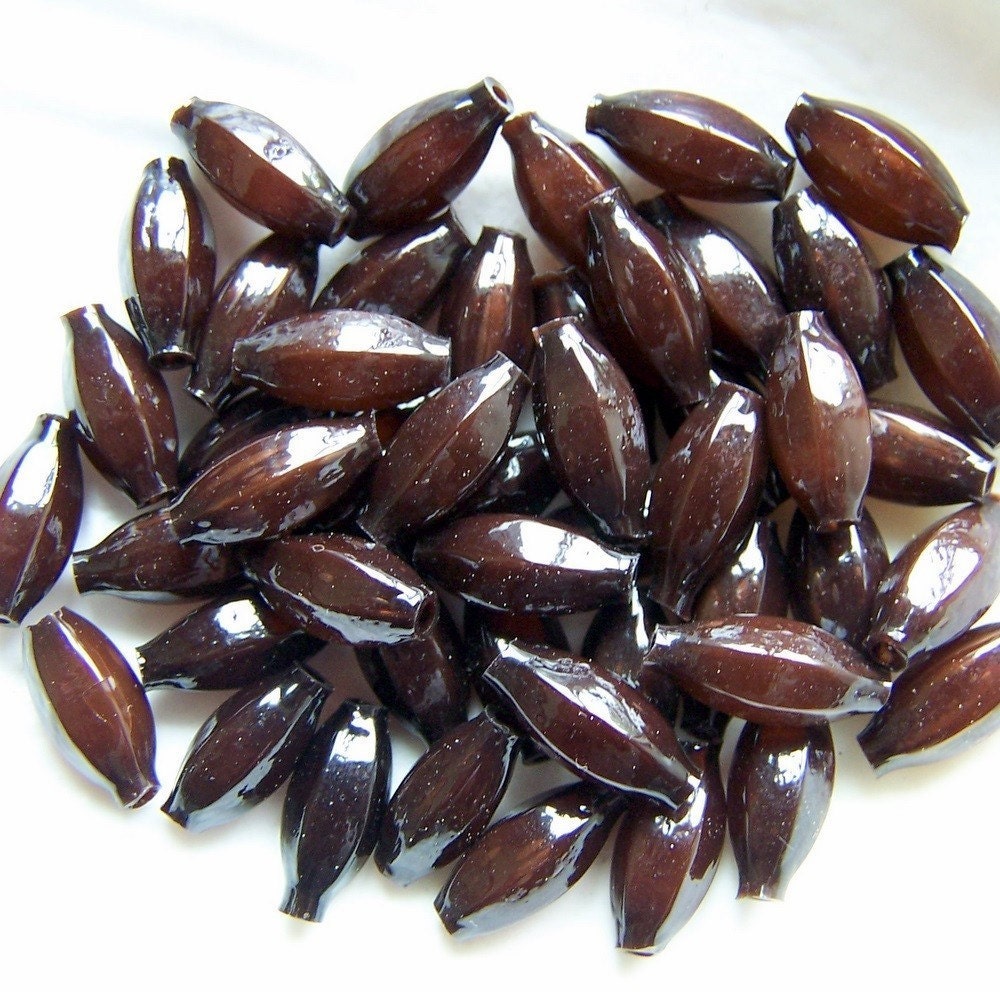 Vintage blown glass beads, hollow, brown, 6 beads