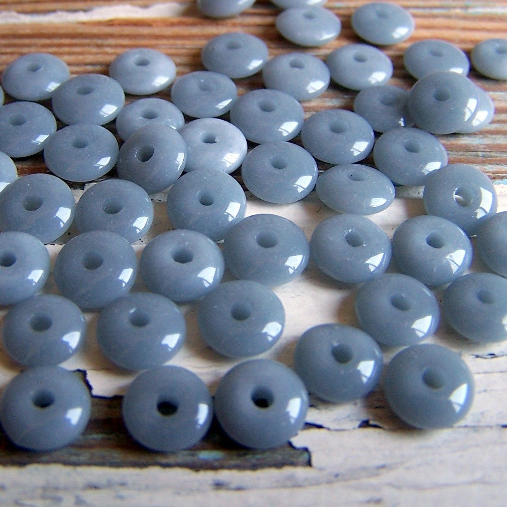 Vintage Glass Beads, rondelles, gray, 12beads