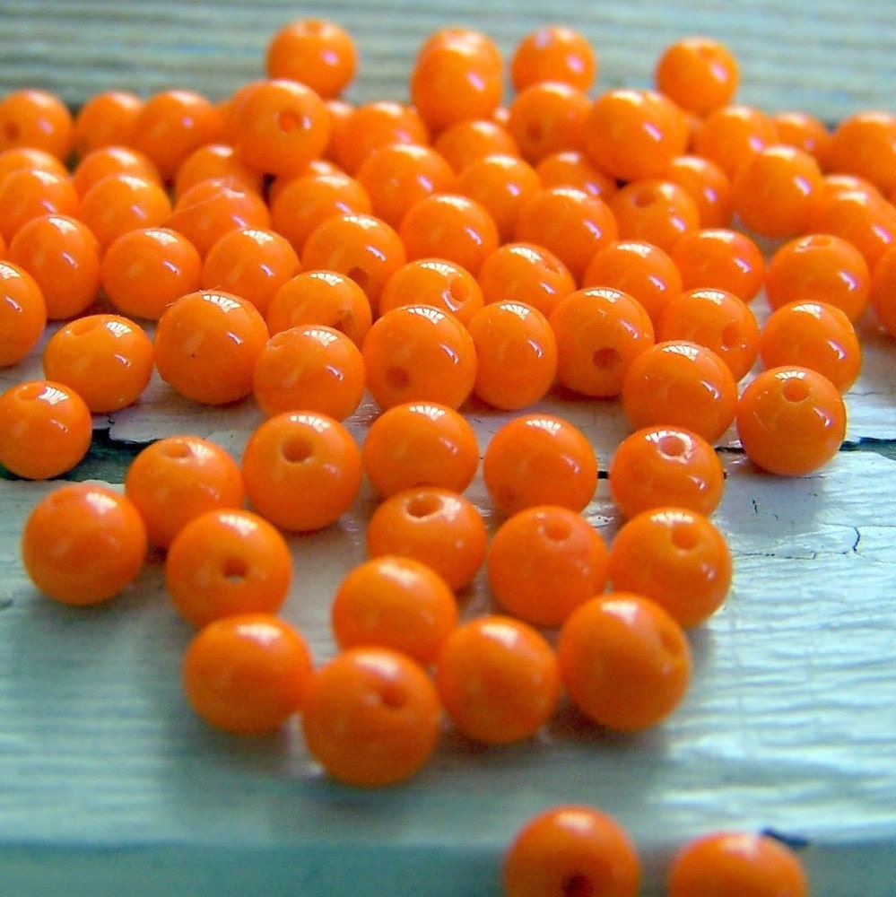 Vintage Glass Beads, orange, round, 12 beads