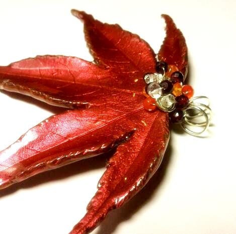 japanese maple leaf gemstone and sterling silver pendant