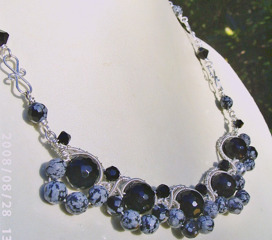 Onyx and Snowflake Obsidian Necklace - Midnight Dreaming