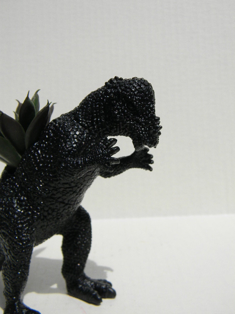 Black Minimalist Dinosaur Planter Modern Succulent Planter Pachycephalosaurus