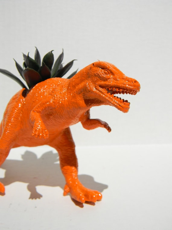 Dinosaur Planter Bright Orange for Succulent Plants Allosaurus